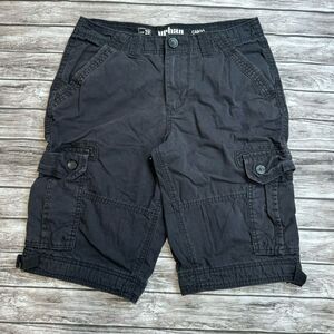 Urban Pipeline Men's Faded Black Cargo Shorts Button Pockets 29 Knee Length Zip
